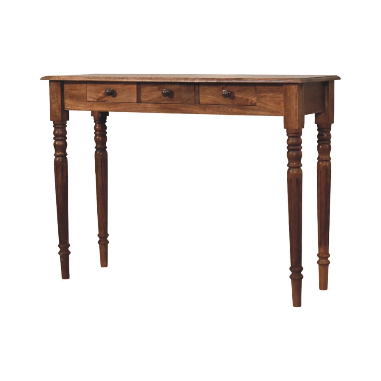 Honey Caramel Console Table with Turned Legs in Solid Mango Wood - main view showing handcrafted solid mango wood console...