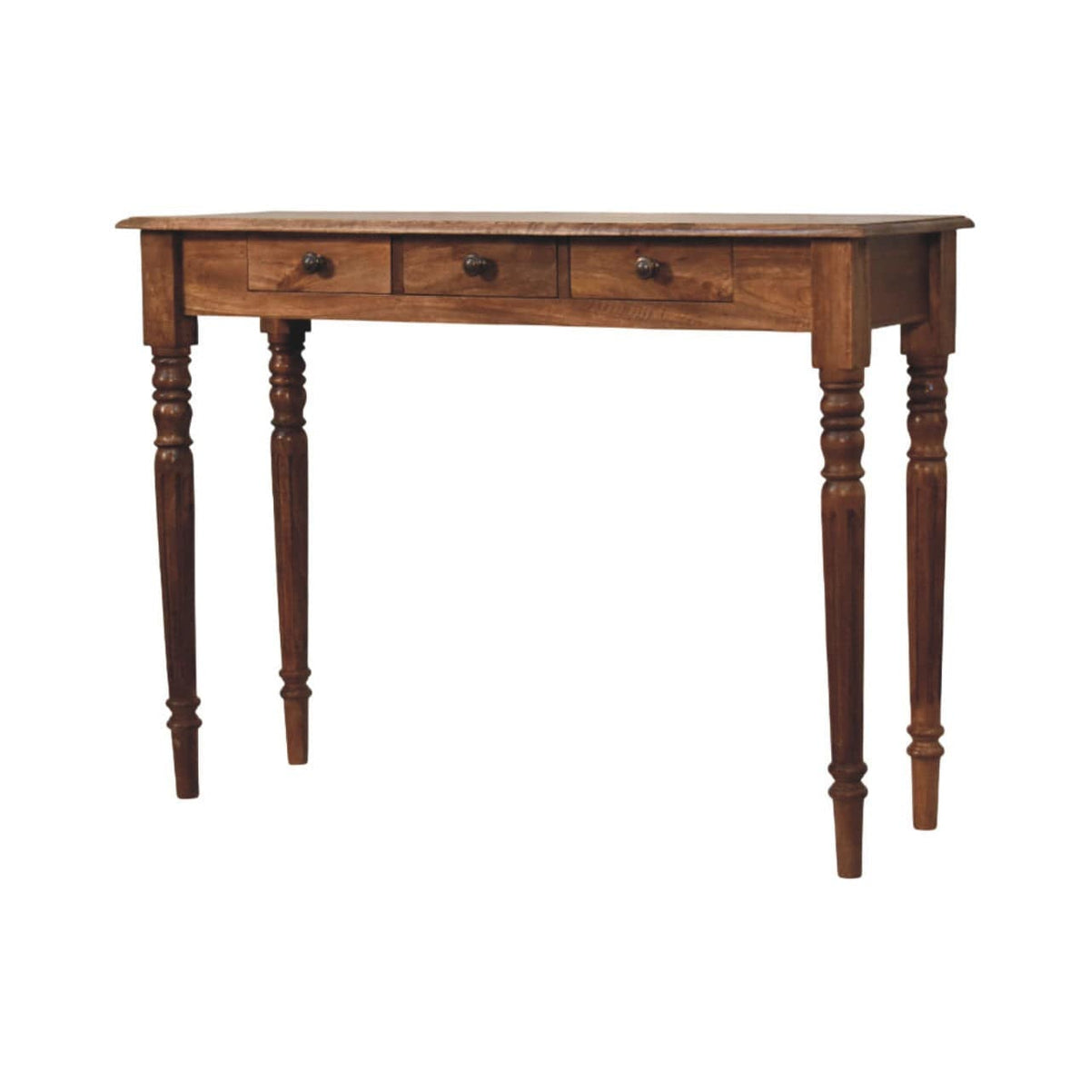 Honey Caramel Console Table with Turned Legs in Solid Mango Wood - main view showing handcrafted solid mango wood console...
