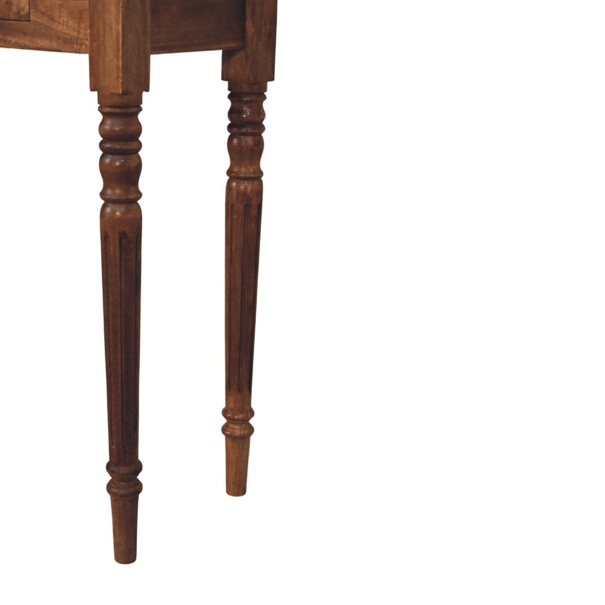 Honey Caramel Console Table with Turned Legs in Solid Mango Wood - product view 6 showing handcrafted solid mango wood...