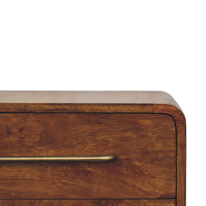 Chestnut Compact Storage Chest in Solid Mango Wood - product view 3 showing handcrafted solid mango wood dresser
