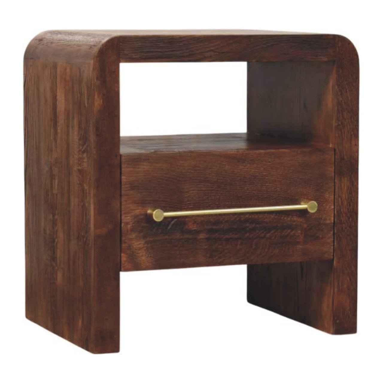Tiger Oak Open Nightstand - Solid Mango Wood Bedside Table for Bedroom - product view 2 showing handcrafted solid mango...
