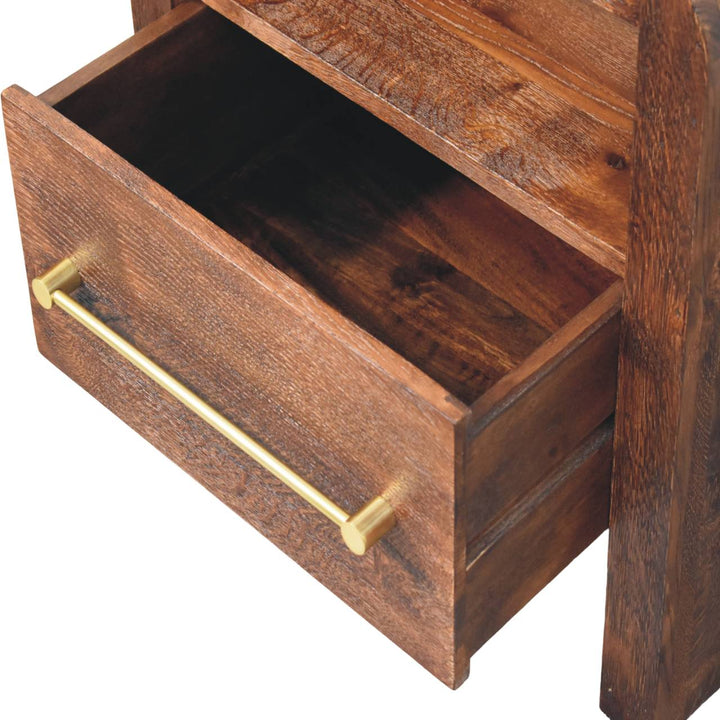 Tiger Oak Open Nightstand - Solid Mango Wood Bedside Table for Bedroom - product view 6 showing handcrafted solid mango...
