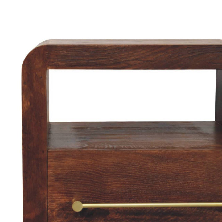 Tiger Oak Open Nightstand - Solid Mango Wood Bedside Table for Bedroom - product view 4 showing handcrafted solid mango...