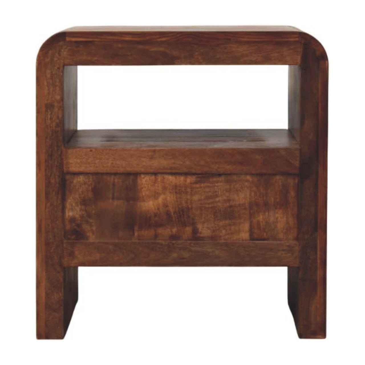 Tiger Oak Open Nightstand - Solid Mango Wood Bedside Table for Bedroom - product view 9 showing handcrafted solid mango...