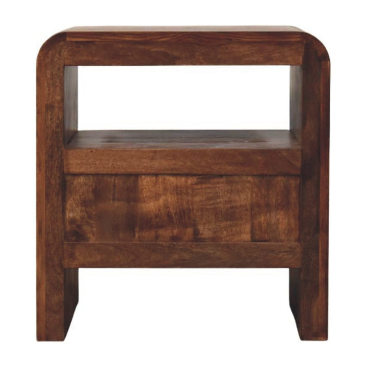 Tiger Oak Open Nightstand - Solid Mango Wood Bedside Table for Bedroom - product view 9 showing handcrafted solid mango...