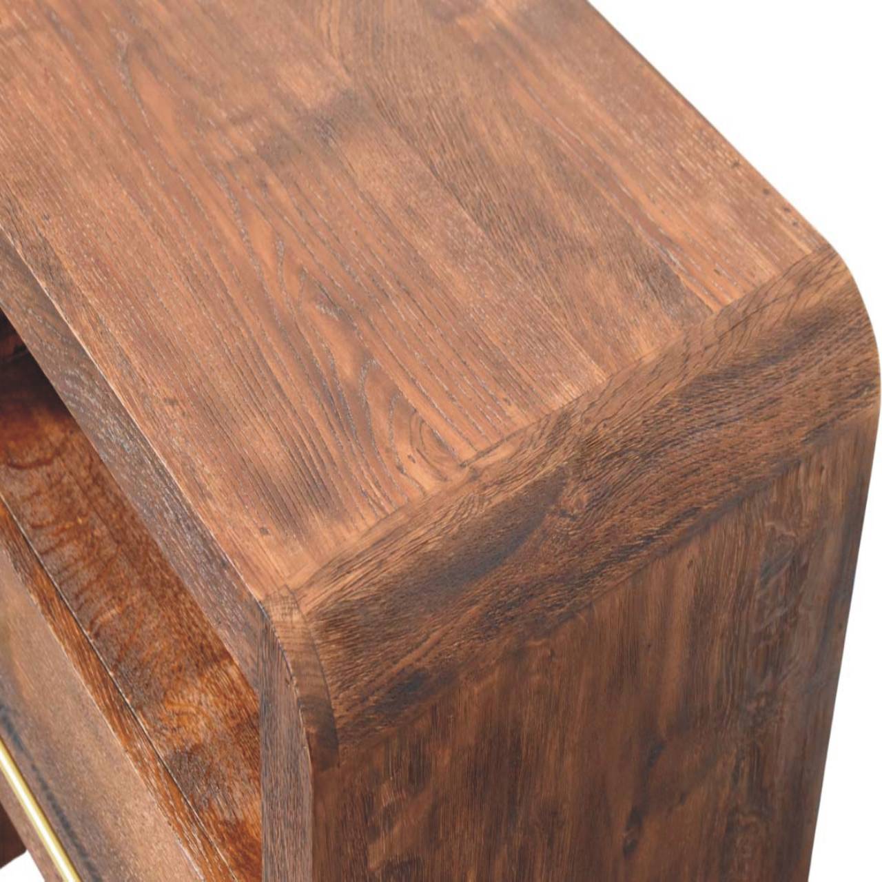 Tiger Oak Open Nightstand - Solid Mango Wood Bedside Table for Bedroom - product view 5 showing handcrafted solid mango...