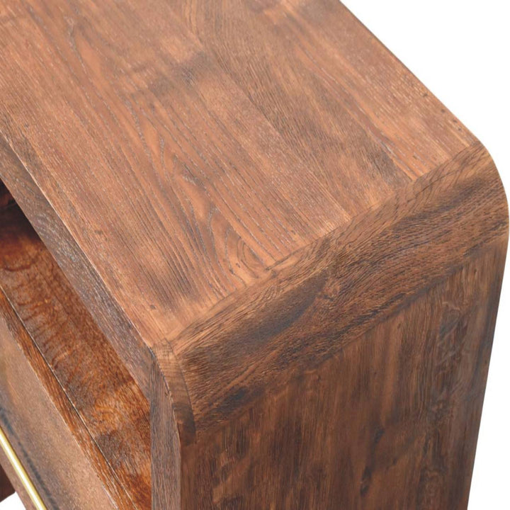 Tiger Oak Open Nightstand - Solid Mango Wood Bedside Table for Bedroom - product view 5 showing handcrafted solid mango...