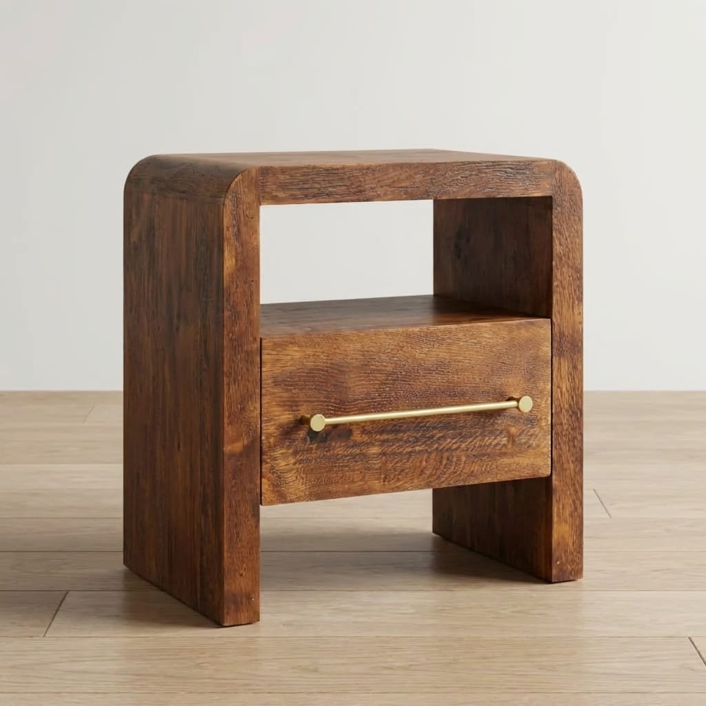 Tiger Oak Open Nightstand - Solid Mango Wood Bedside Table for Bedroom - main view showing handcrafted solid mango wood...