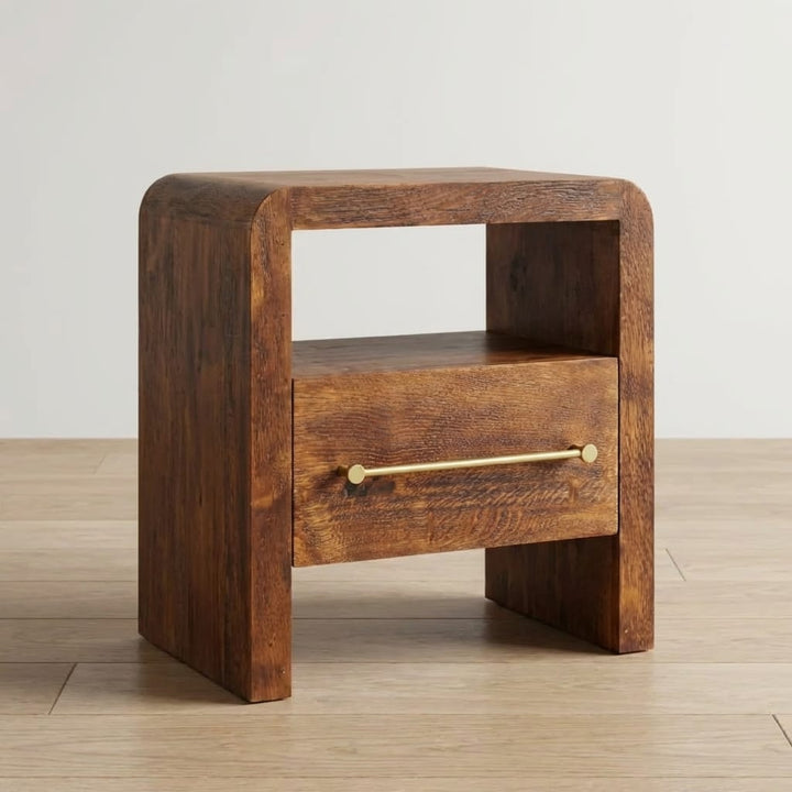 Tiger Oak Open Nightstand - Solid Mango Wood Bedside Table for Bedroom - main view showing handcrafted solid mango wood...