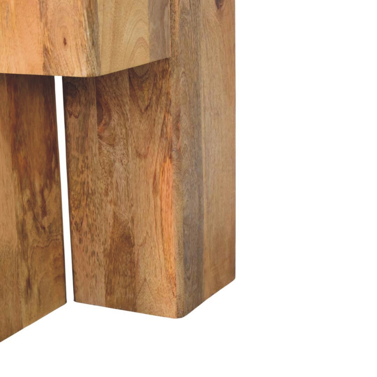 Oakish Travertine Top Block Side Table in Solid Mango Wood - product view 5 showing handcrafted solid mango wood side table