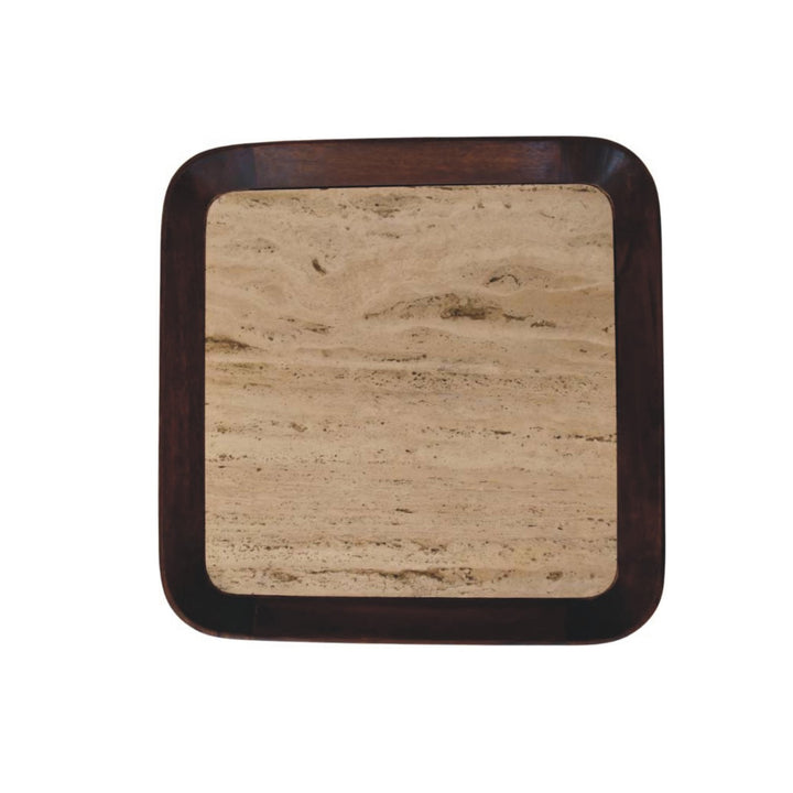 Chestnut Travertine Top Tray Coffee Table in Solid Mango Wood - product view 8 showing handcrafted solid mango wood...