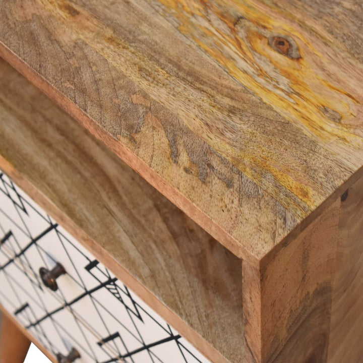 Triangle Print Open Nightstand - Solid Mango Wood Bedside Table for Bedroom - product view 5 showing handcrafted solid...