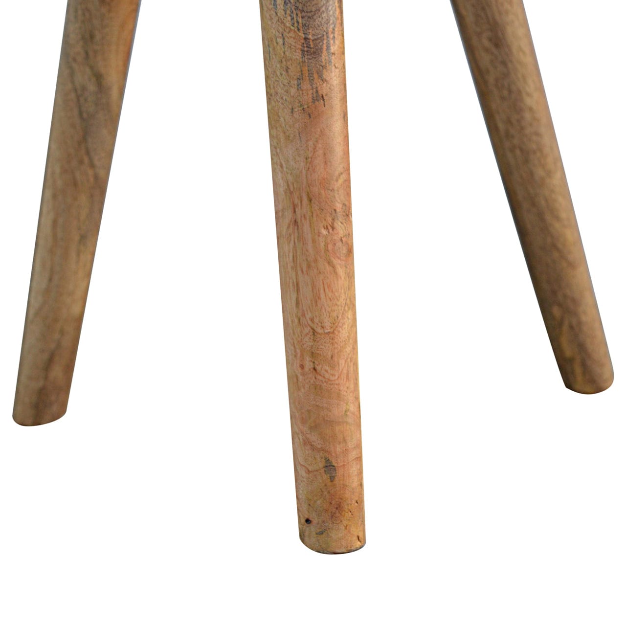 Triangular Accent Tripod Stool - Solid Mango Wood Accent Seating - product view 4 showing handcrafted solid mango wood stool
