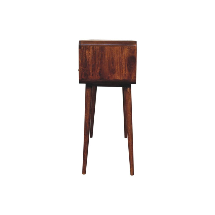 Triple Curved Chestnut Console Table - Solid Mango Wood Hallway Console for Entryway - product view 9 showing handcrafted...