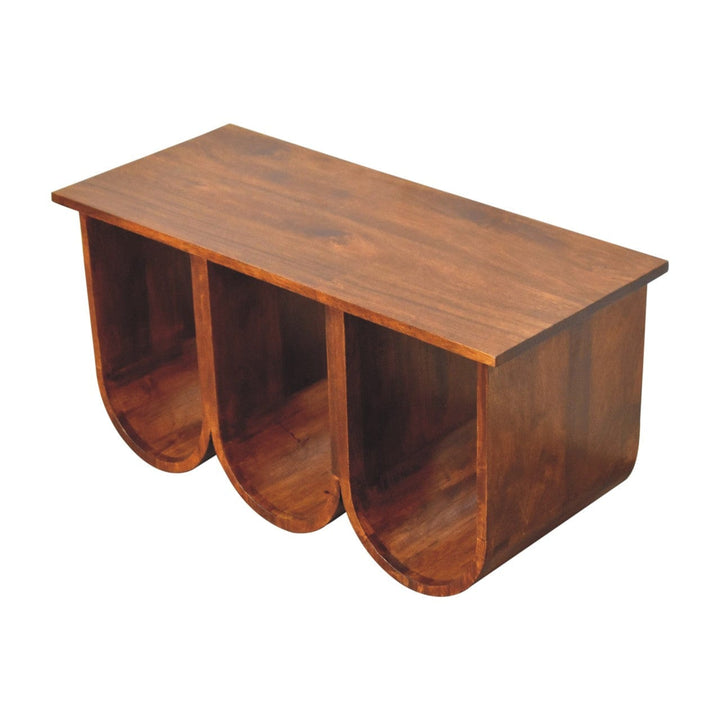 Triple Open Style Coffee Table - Solid Mango Wood Center Table for Living Room - product view 6 showing handcrafted solid...