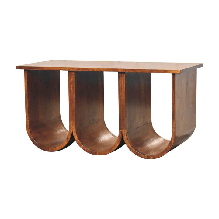 Triple Open Style Coffee Table - Solid Mango Wood Center Table for Living Room - product view 4 showing handcrafted solid...