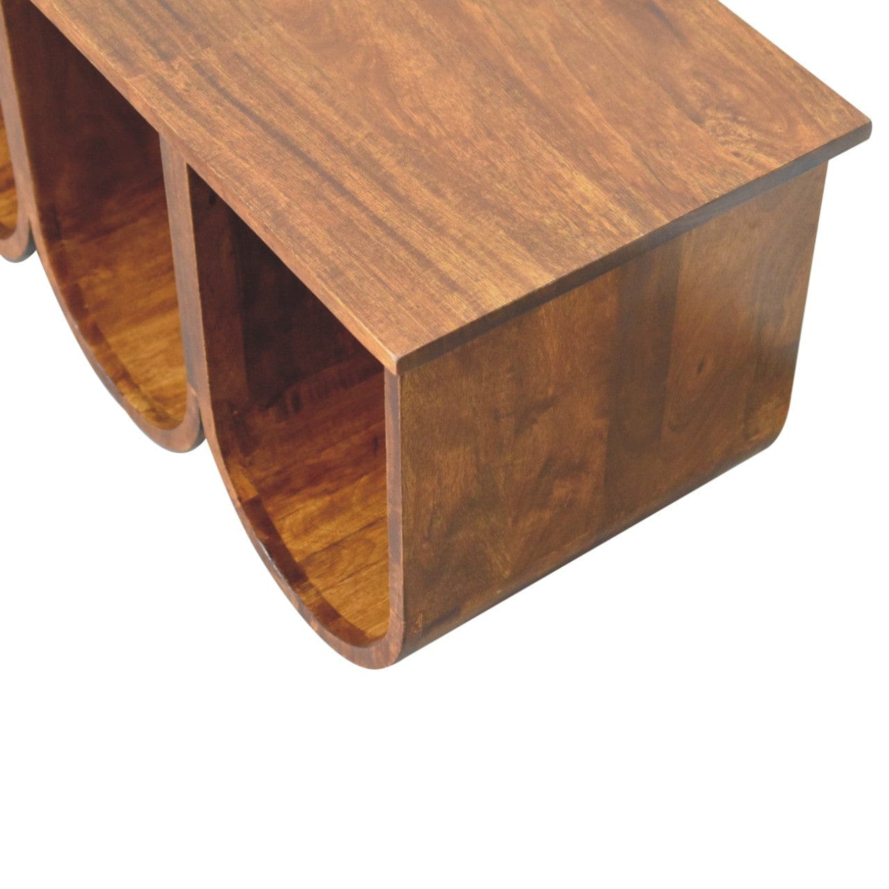 Triple Open Style Coffee Table - Solid Mango Wood Center Table for Living Room - product view 8 showing handcrafted solid...