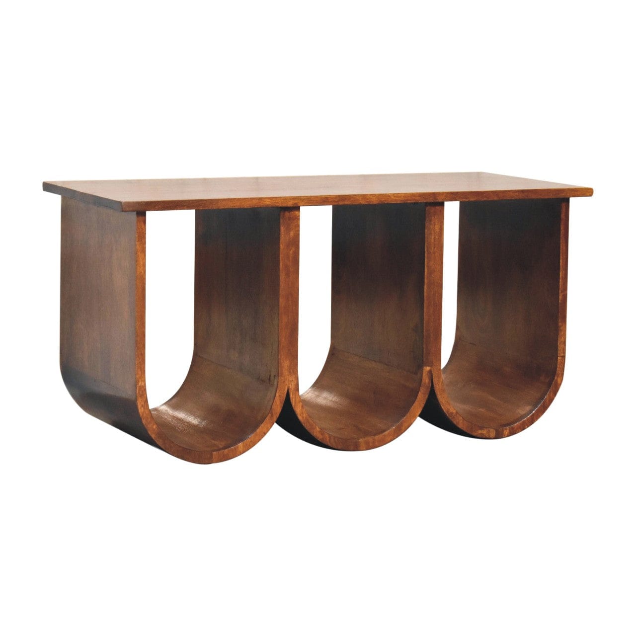 Triple Open Style Coffee Table - Solid Mango Wood Center Table for Living Room - product view 3 showing handcrafted solid...