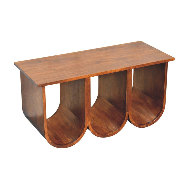 Triple Open Style Coffee Table - Solid Mango Wood Center Table for Living Room - product view 5 showing handcrafted solid...