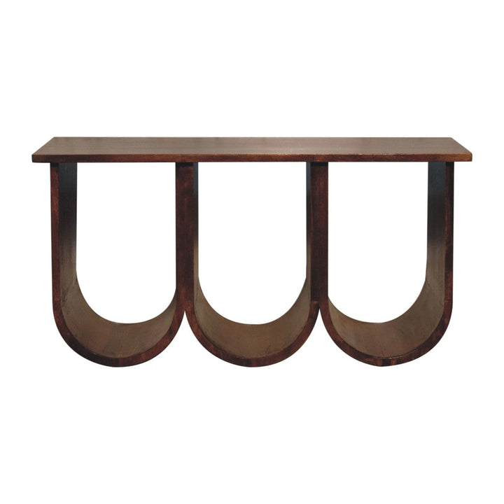 Triple Open Style Coffee Table - Solid Mango Wood Center Table for Living Room - product view 2 showing handcrafted solid...