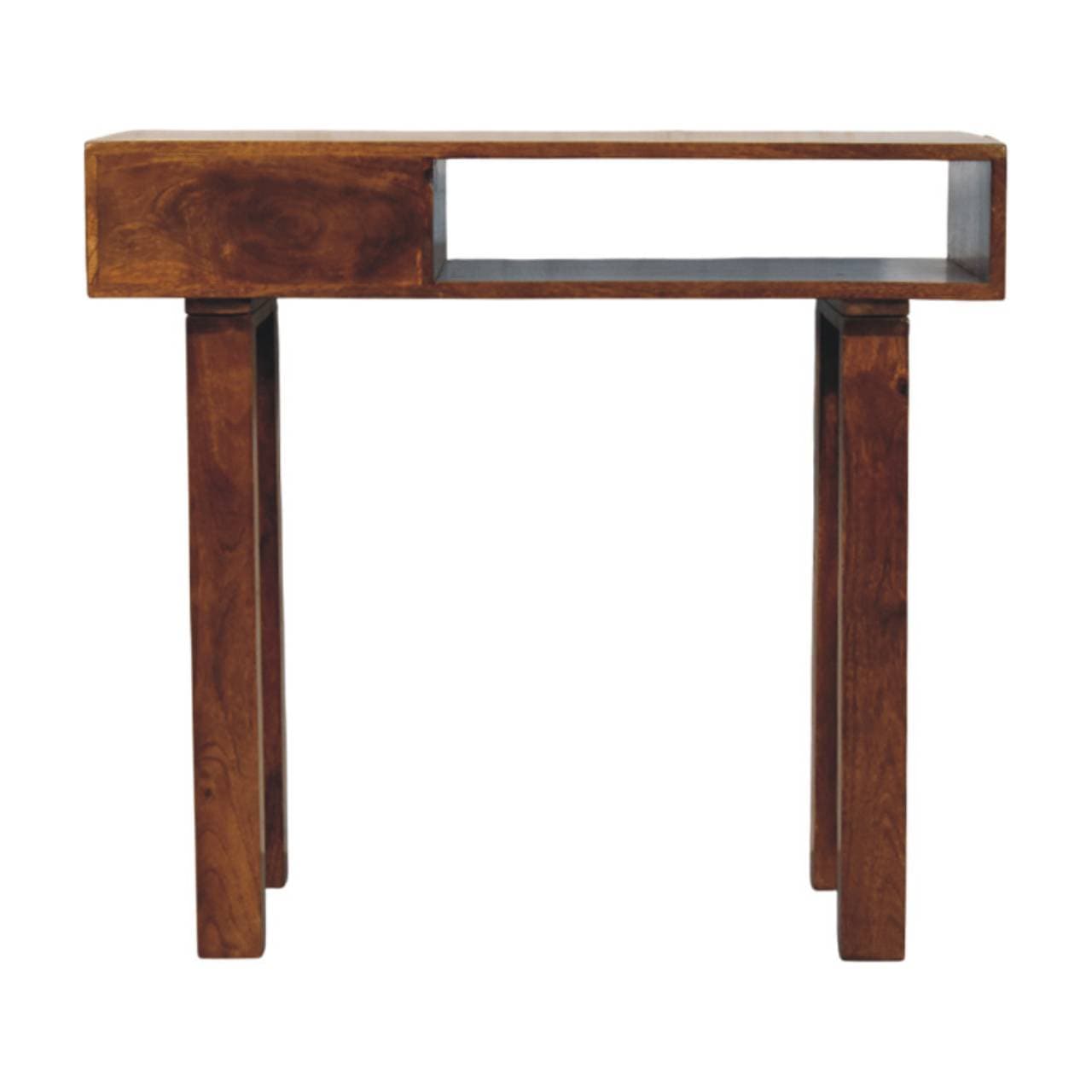 Tula 1 Drawer Chestnut Writing Desk - Solid Mango Wood Writing Table for Home Office - product view 8 showing handcrafted...