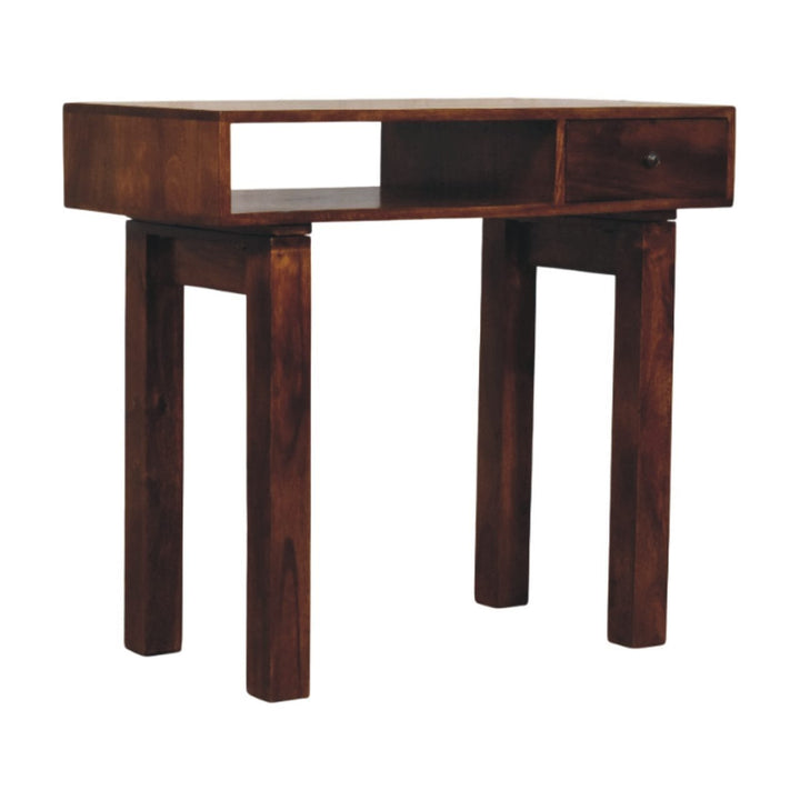 Tula 1 Drawer Chestnut Writing Desk - Solid Mango Wood Writing Table for Home Office - product view 2 showing handcrafted...