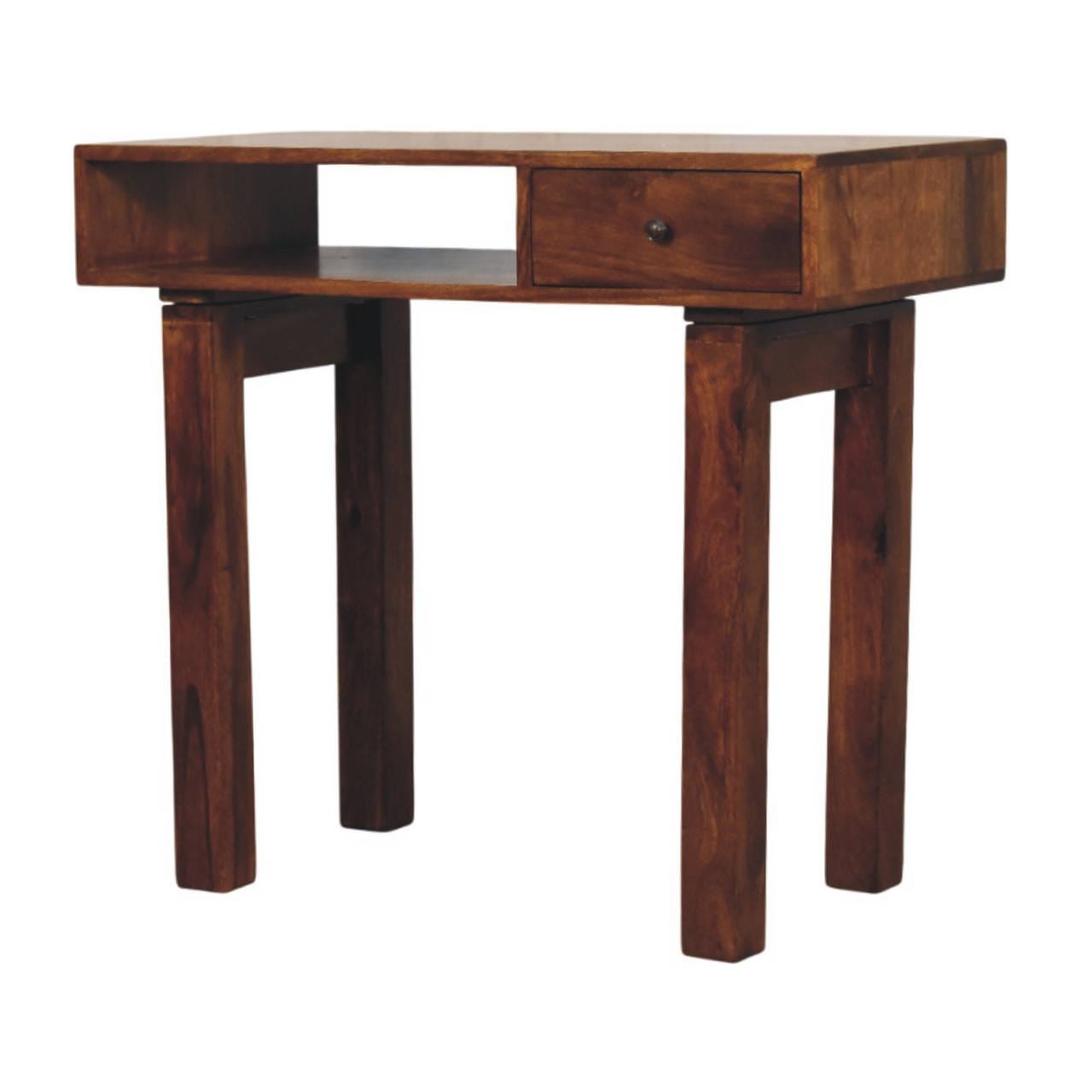 Tula 1 Drawer Chestnut Writing Desk - Solid Mango Wood Writing Table for Home Office - main view showing handcrafted...