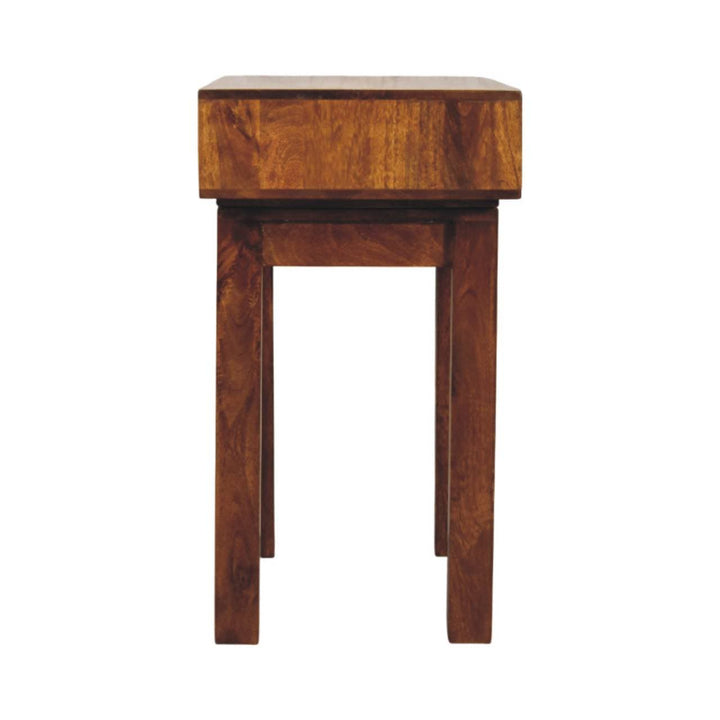 Tula 1 Drawer Chestnut Writing Desk - Solid Mango Wood Writing Table for Home Office - product view 7 showing handcrafted...