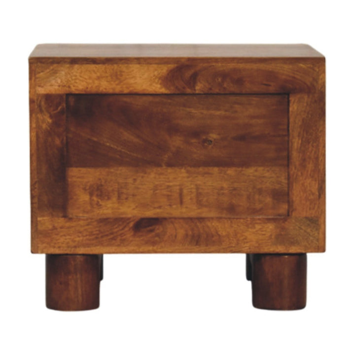 Tula 2 Drawer Chestnut Nightstand - Solid Mango Wood Bedside Table for Bedroom - product view 8 showing handcrafted solid...