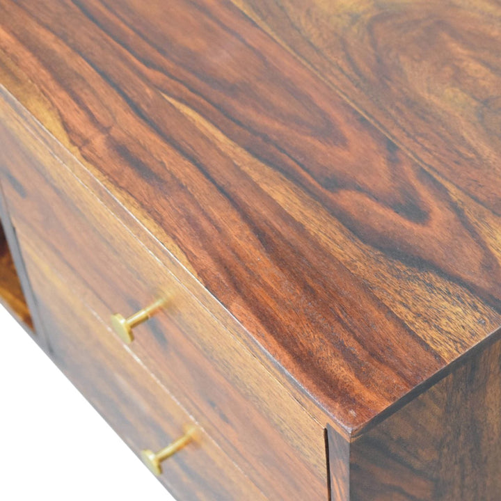 Tula TV Stand - Solid Mango Wood Entertainment Center for Living Room - product view 6 showing handcrafted solid mango...