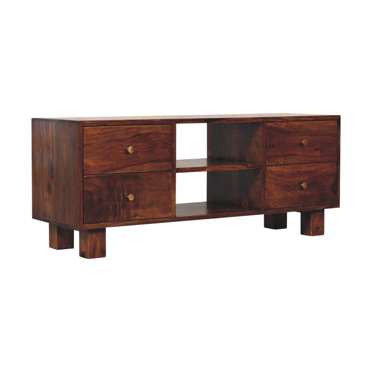Tula TV Stand - Solid Mango Wood Entertainment Center for Living Room - product view 3 showing handcrafted solid mango...