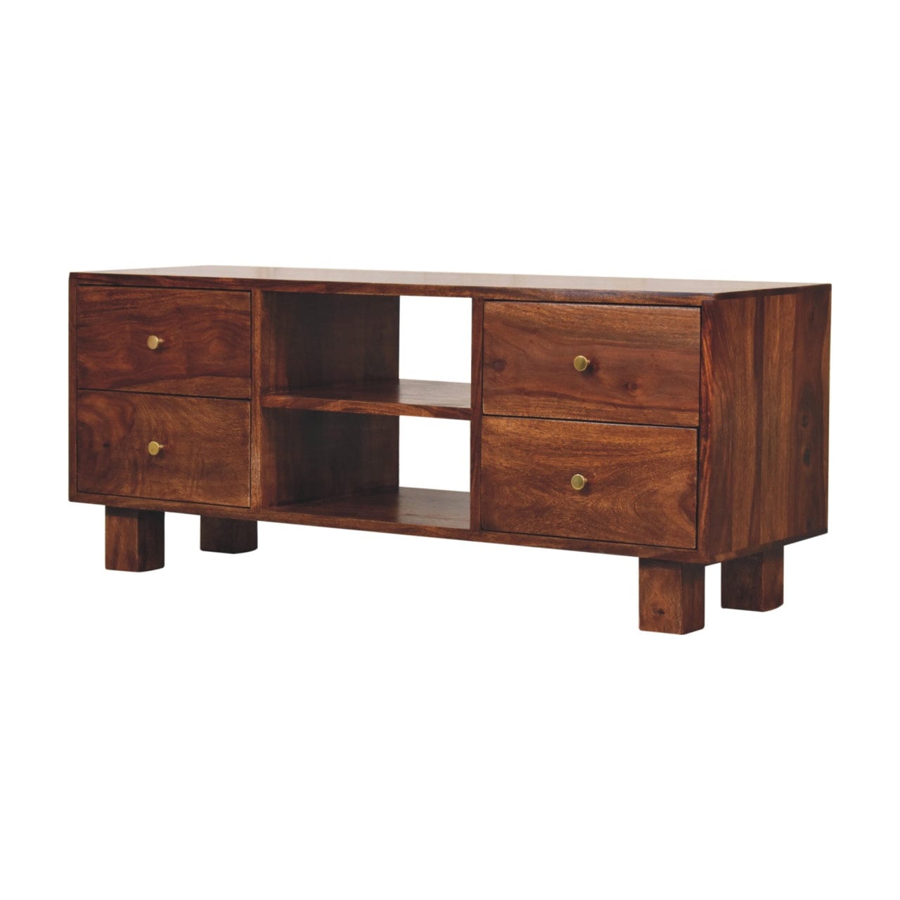 Tula TV Stand - Solid Mango Wood Entertainment Center for Living Room - product view 4 showing handcrafted solid mango...