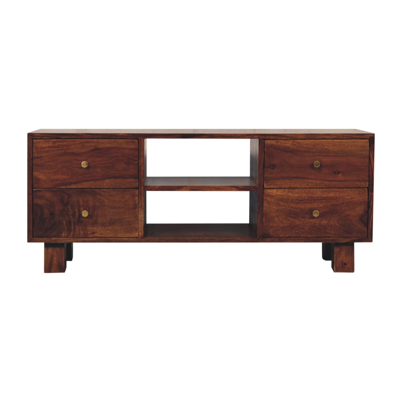 Tula TV Stand - Solid Mango Wood Entertainment Center for Living Room - product view 2 showing handcrafted solid mango...