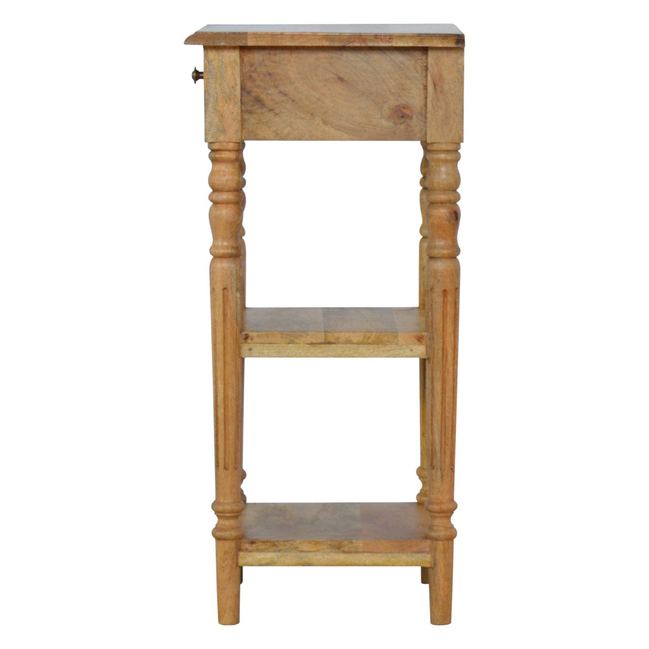 1 Drawer End Table with Shelves in Oak-ish Finish - Solid Mango Wood Side Table - product view 9 showing handcrafted...