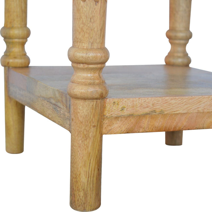 1 Drawer End Table with Shelves in Oak-ish Finish - Solid Mango Wood Side Table - product view 8 showing handcrafted...
