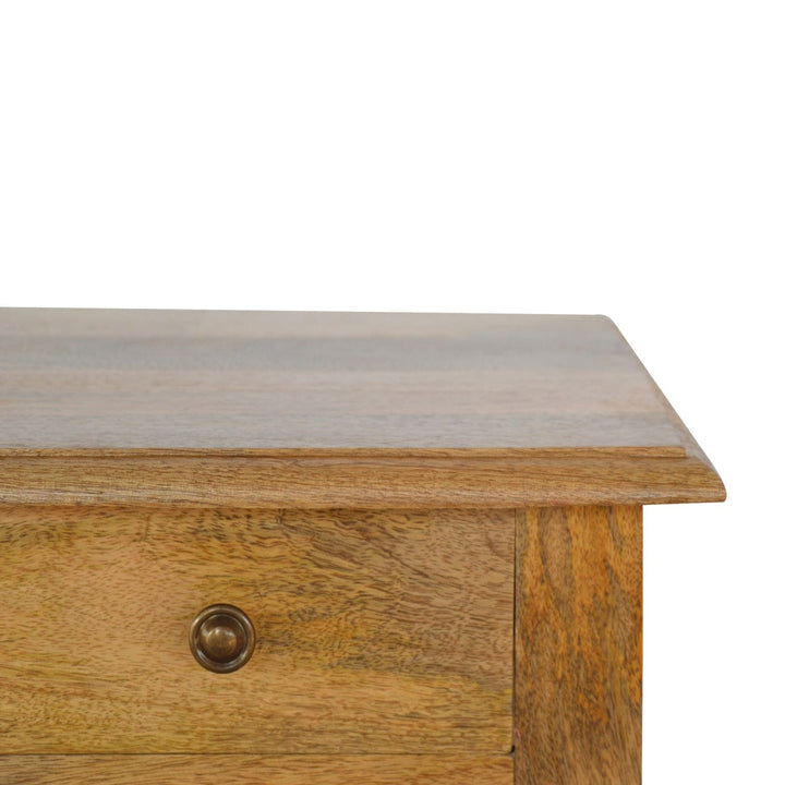 1 Drawer End Table with Shelves in Oak-ish Finish - Solid Mango Wood Side Table - product view 5 showing handcrafted...