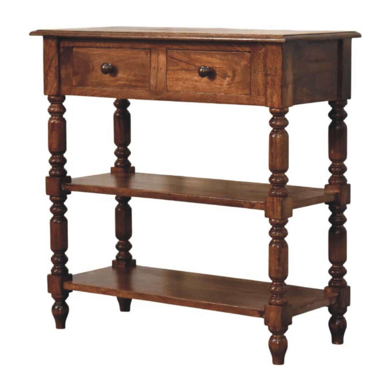 Roasted Almond Turned Leg Side Table in Solid Mango Wood - main view showing handcrafted solid mango wood side table