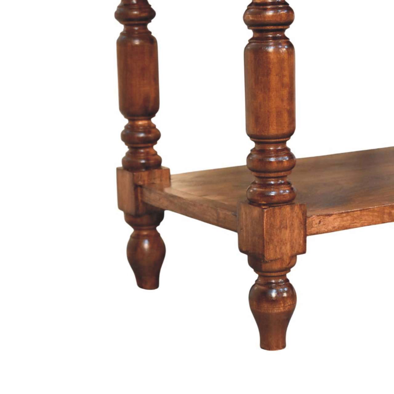 Roasted Almond Turned Leg Side Table in Solid Mango Wood - product view 6 showing handcrafted solid mango wood side table