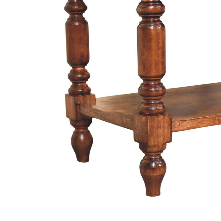 Roasted Almond Turned Leg Side Table in Solid Mango Wood - product view 6 showing handcrafted solid mango wood side table