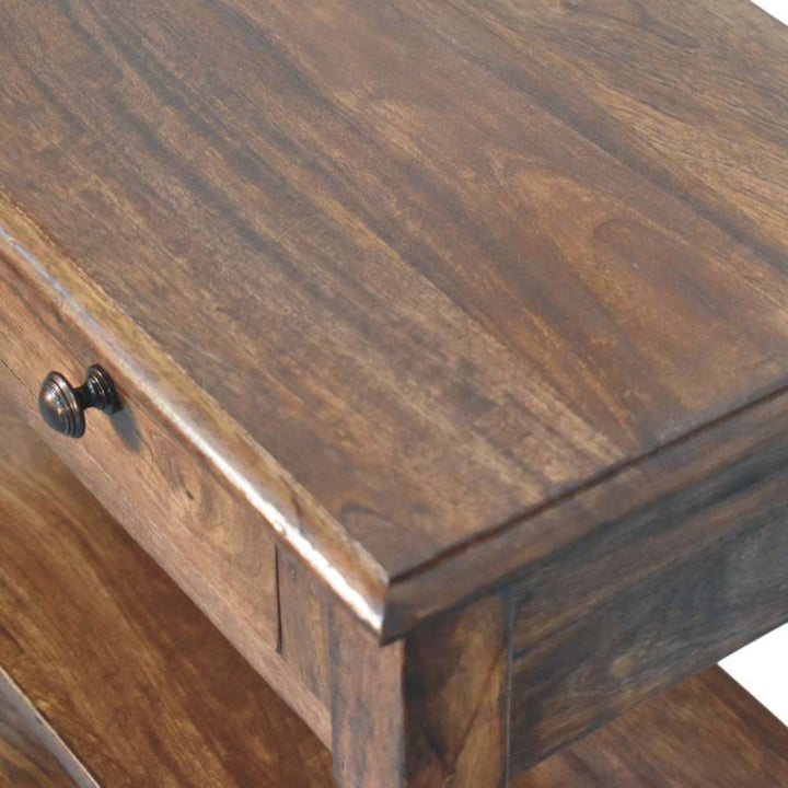 Roasted Almond Turned Leg Side Table in Solid Mango Wood - product view 4 showing handcrafted solid mango wood side table