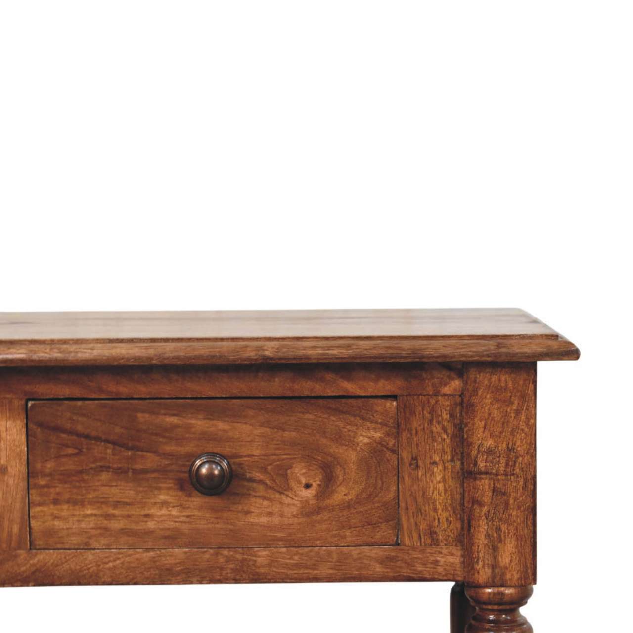Roasted Almond Turned Leg Side Table in Solid Mango Wood - product view 3 showing handcrafted solid mango wood side table