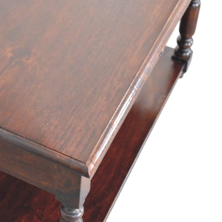 Turned Legs Cherry Coffee Table - Solid Mango Wood Living Room Center Table - product view 6 showing handcrafted solid...