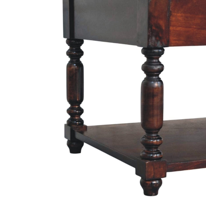 Turned Legs Cherry Coffee Table - Solid Mango Wood Living Room Center Table - product view 7 showing handcrafted solid...