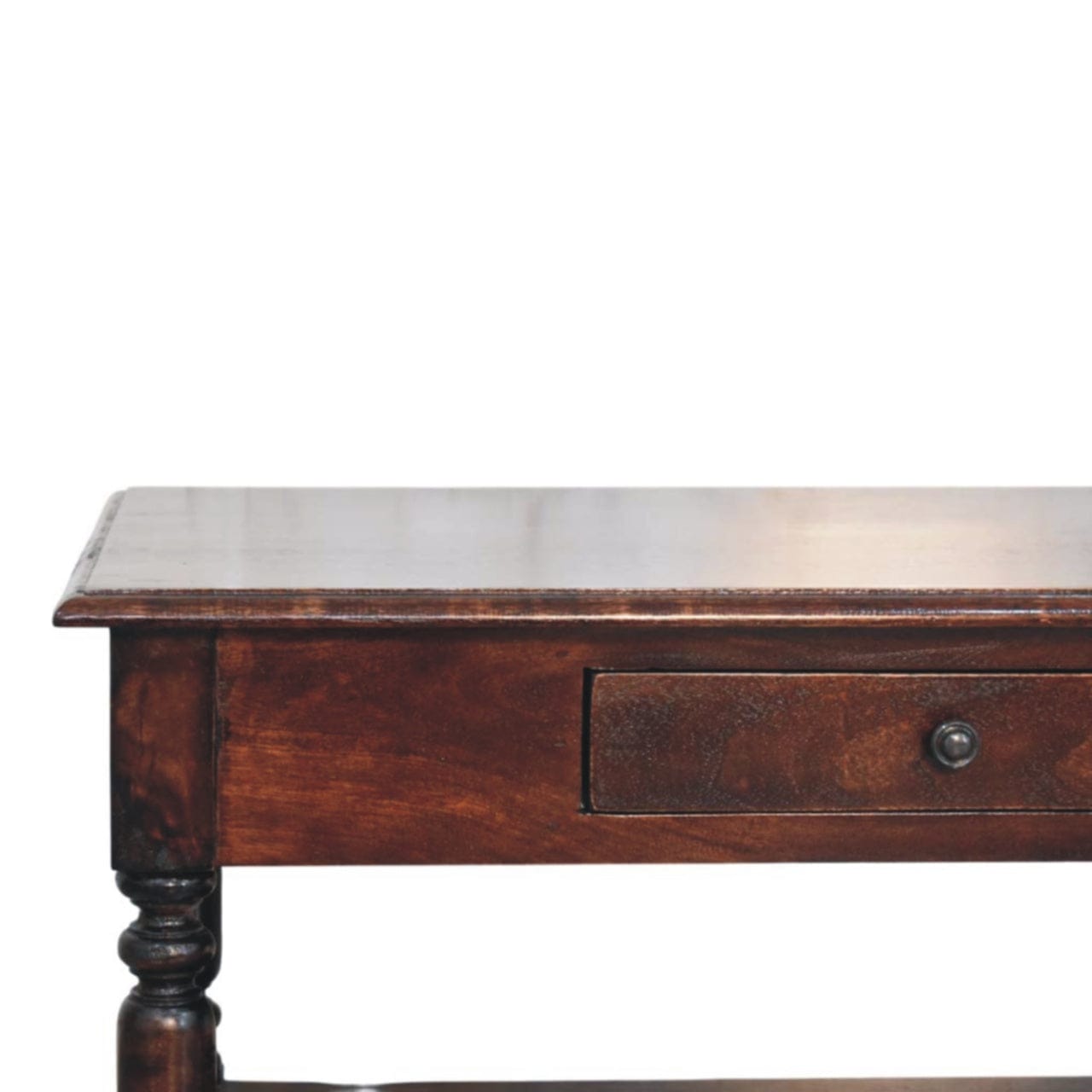 Turned Legs Cherry Coffee Table - Solid Mango Wood Living Room Center Table - product view 4 showing handcrafted solid...