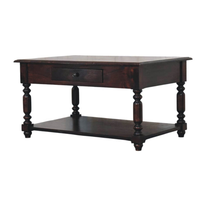 Turned Legs Cherry Coffee Table - Solid Mango Wood Living Room Center Table - product view 2 showing handcrafted solid...