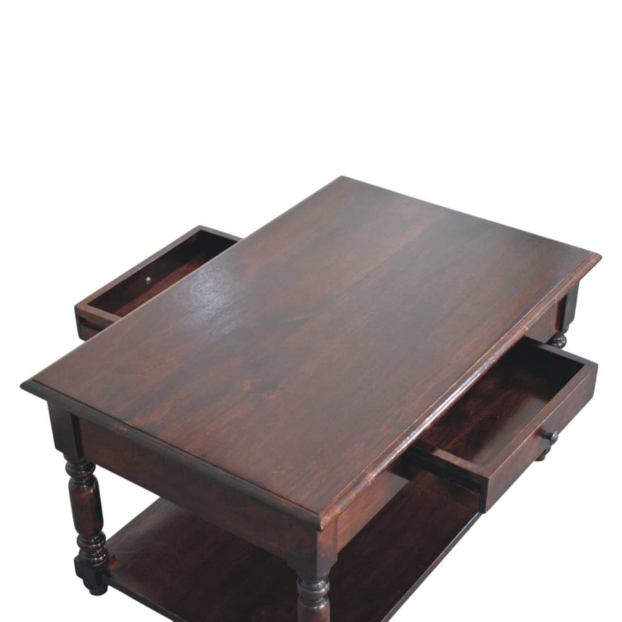 Turned Legs Cherry Coffee Table - Solid Mango Wood Living Room Center Table - product view 5 showing handcrafted solid...