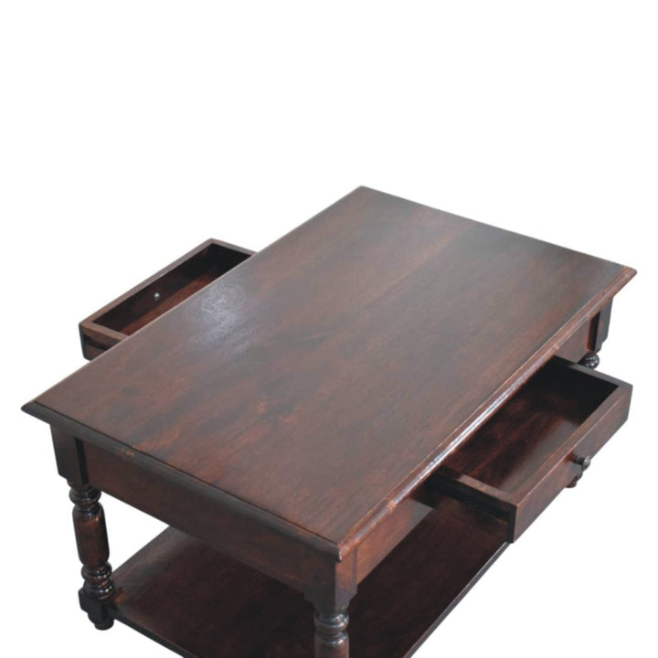 Turned Legs Cherry Coffee Table - Solid Mango Wood Living Room Center Table - product view 5 showing handcrafted solid...