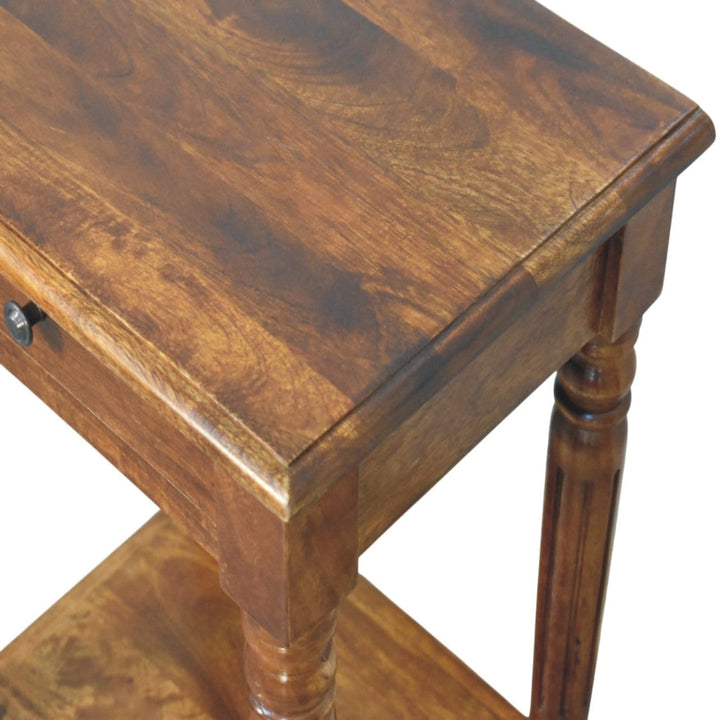 Turned Legs Chestnut 1 Drawer End Table - Solid Mango Wood Side Table for Living Room - product view 5 showing...