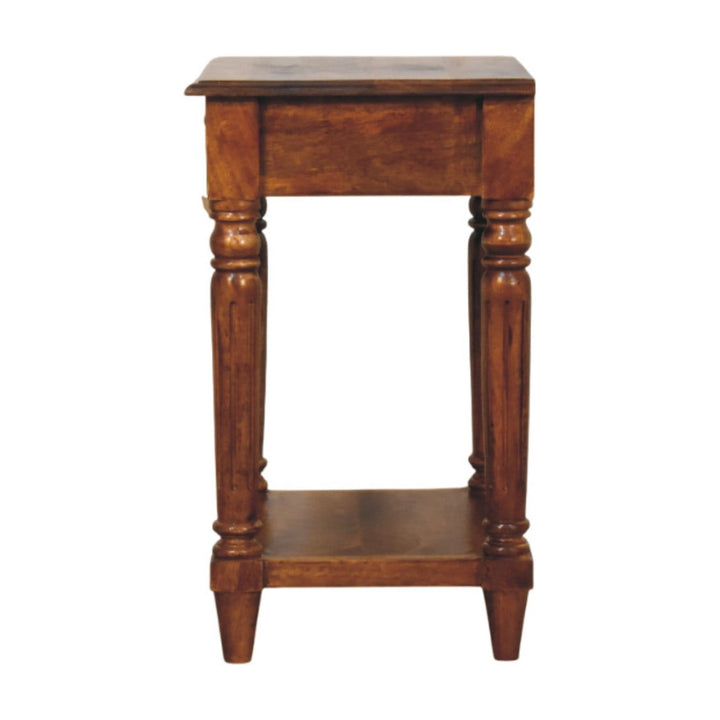 Turned Legs Chestnut 1 Drawer End Table - Solid Mango Wood Side Table for Living Room - product view 8 showing...