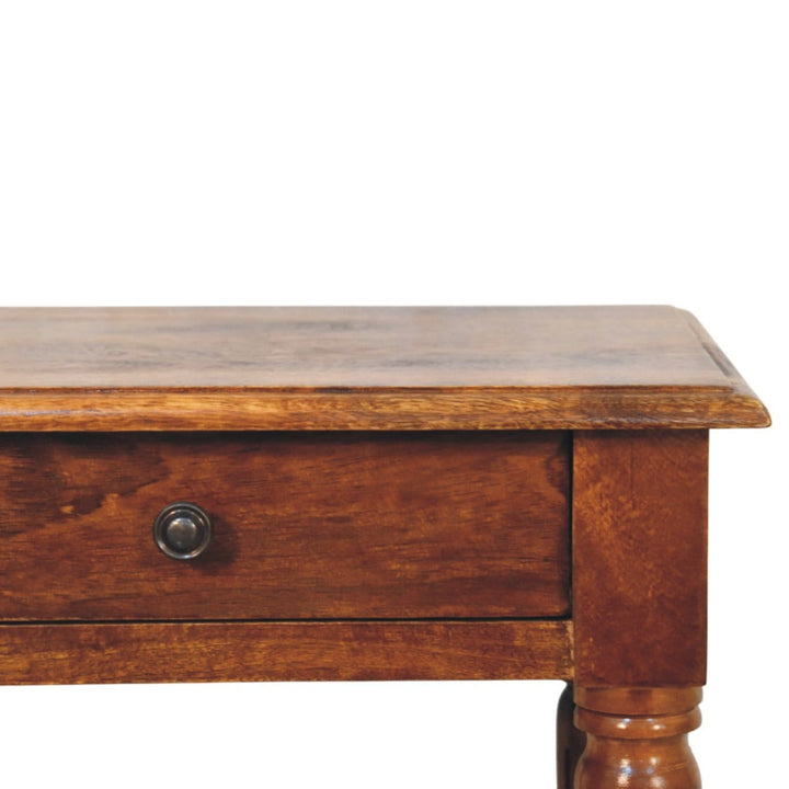 Turned Legs Chestnut 1 Drawer End Table - Solid Mango Wood Side Table for Living Room - product view 4 showing...